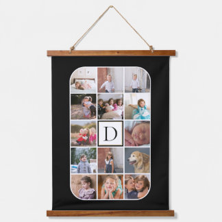 Tapisserie Suspendue Monogramme, 14 photo collage angles arrondis noir