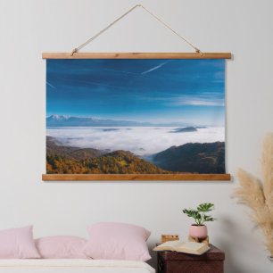 Tapisserie Suspendue Montagnes d'automne et brouillard dans la vallée