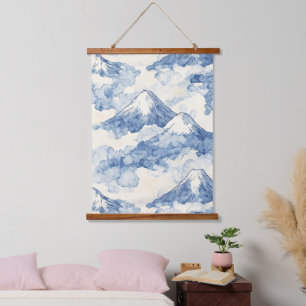 Tapisserie Suspendue Montagnes enneigées bleu blanc équilibrées