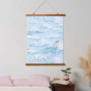 Tapisserie Suspendue Montagnes enneigées de rêve - Bleu blanc doux