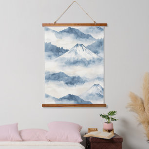 Tapisserie Suspendue Montagnes sereines enneigées - Bleu et blanc