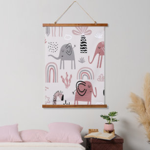 Tapisserie Suspendue motif avec des éléphants et des girafes mignons gé