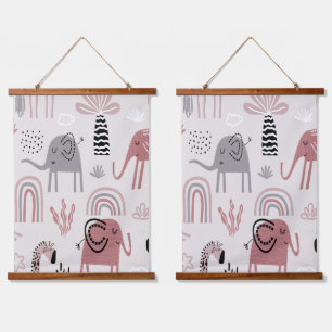 Tapisserie Suspendue motif avec des éléphants et des girafes mignons gé