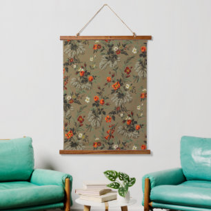 Tapisserie Suspendue Motif botanique vintage de rose orange à fleurs so