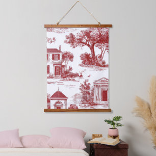 Tapisserie Suspendue Motif d'arbre scénique de toile de ferme rouge