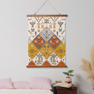 Tapisserie Suspendue Motif d'art populaire géométrique tribal marocain