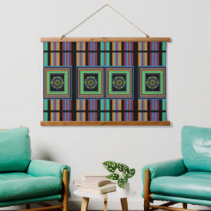 Tapisserie Suspendue Motif de bande de blocs mexicain 1