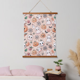 Tapisserie Suspendue Motif de caniche d'Halloween avec Fantômes et Citr