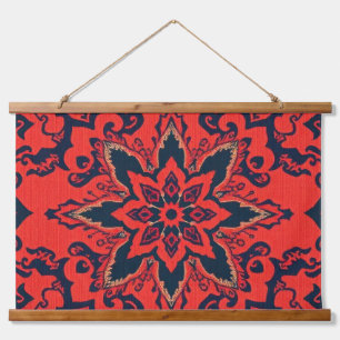 Tapisserie Suspendue Motif de médaillon persan orné rouge bleu de luxe