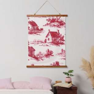 Tapisserie Suspendue Motif de paysage campagnard Toile Rouge Rustique