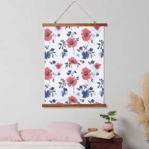 Tapisserie Suspendue Motif de pépites d'aquarelle - Rouge, Bleu et Blan