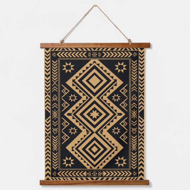 Tapisserie Suspendue Motif de surface abstrait boho or noir (Recto)