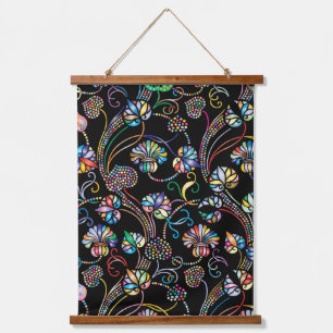 Tapisserie Suspendue Motif floral antique multicolore sur fond noir pou