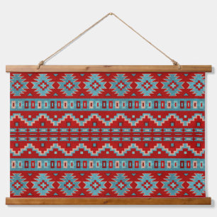Tapisserie Suspendue Motif géométrique turquoise et rouge des mesas du