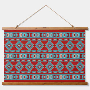 Tapisserie Suspendue Motif géométrique turquoise et rouge des mesas du