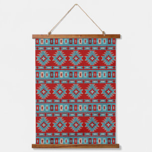 Tapisserie Suspendue Motif géométrique turquoise et rouge des mesas du