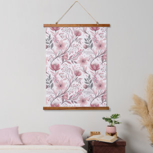 Tapisserie Suspendue Motif Sakura en fleurs de cerises roses sur blanc