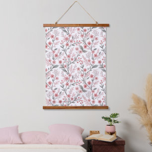 Tapisserie Suspendue Motif Sakura en fleurs de cerises roses sur blanc