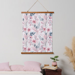 Tapisserie Suspendue Motif Sakura en fleurs de cerises roses sur blanc