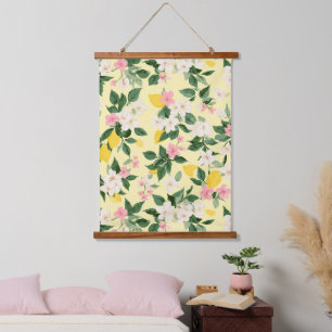 Tapisserie Suspendue Motif vintage citron et fleurs sur jaune