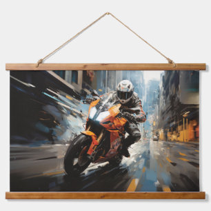Tapisserie Suspendue Moto Race Action Sport Peinture Art Décor Abstrait