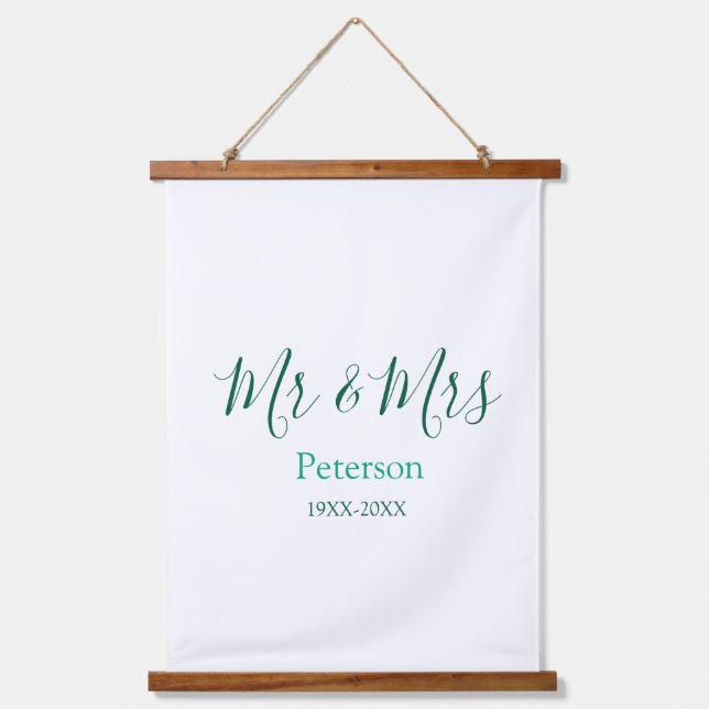 Tapisserie Suspendue Mr & Mrs last name married year wedding engagement (Recto)