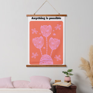 Tapisserie Suspendue Mur de citation esthétique florale illustrée rose