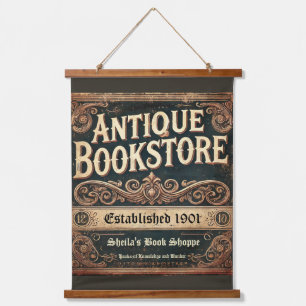Tapisserie Suspendue Mur de style vintage de librairie ancienne en bois