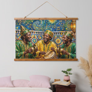 Tapisserie Suspendue Musiciens Gnawa marocains Nuit étoilée Peinture à