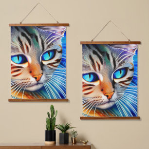 Tapisserie Suspendue Mystérieux Chat Bleu Océan Vague Surréalisme