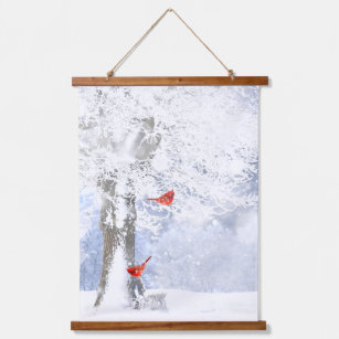 Tapisserie Suspendue Neige Frost Cardinal Oiseaux rouges Nature Art