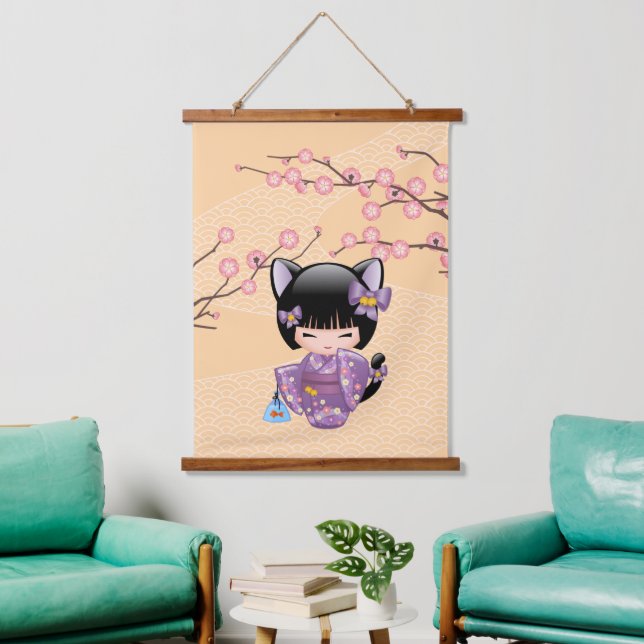 Tapisserie Suspendue Neko Kokeshi Poupée - Cat Ears Geisha Girl (Salon)