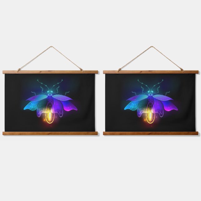 Tapisserie Suspendue Neon Firefly sur noir (Double)