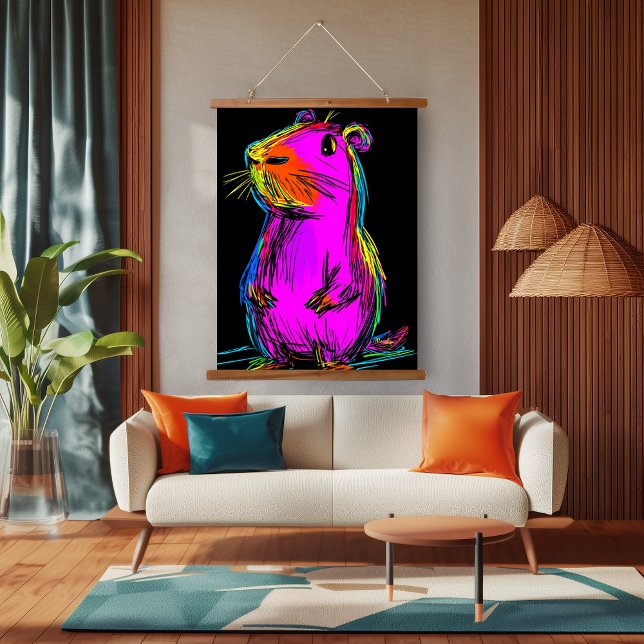 Tapisserie Suspendue Neon Pop Art Capybara : Vibrant et ironique (Créateur téléchargé)