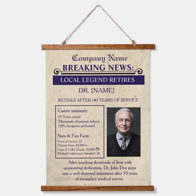 Tapisserie Suspendue Newspaper Style Doctor Retirement Card | Custom (Recto)