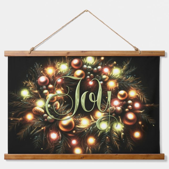 Tapisserie Suspendue Noël À feuillage persistant Luminaire Wreath Joy (Devant)