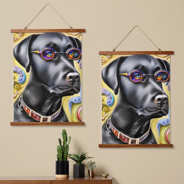 Tapisserie Suspendue Noir funky Labrador (Asymétrique)