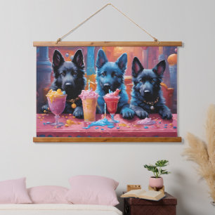 Tapisserie Suspendue Noir N Bleu Chiens de Berger Allemand Chiens De Mi