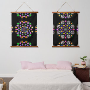 Tapisserie Suspendue Noir, Rose, Violet Mandala Art Abstrait