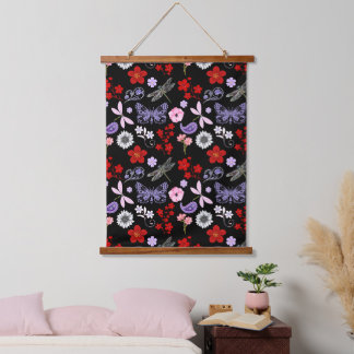 Tapisserie Suspendue Noir, Rouge, Rose, Violet, Papillon des libellules