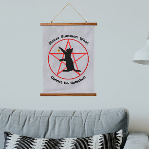 Tapisserie Suspendue Noir Summon Cat Star Pentagram rouge sur gris