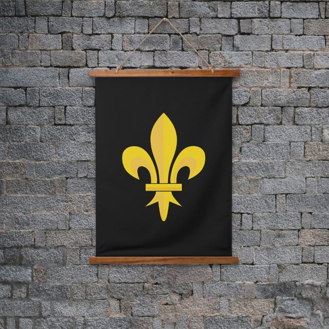 Tapisserie suspendue Noire avec Fleur de Lys Or (Fleur de Lis on Black Hanging Tapestry)
