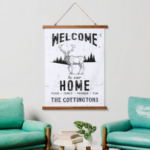 Tapisserie Suspendue Nom de famille vintage Cabine rustique