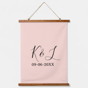 Tapisserie Suspendue nom du couple de mariage lettre date fond pastel r