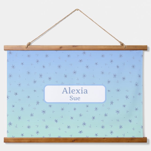 Tapisserie Suspendue Nom Personnalisé Enfants Décor Bleu Fleurs (Devant)