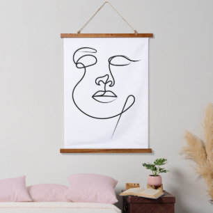 Tapisserie Suspendue Non-dit – Art abstrait minimaliste du visage en un