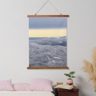 Tapisserie Suspendue Nuages sombres ciel ensoleillé et forêt d'hiver en