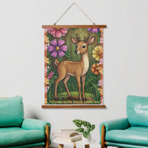 Tapisserie Suspendue Nurserie personnalisable pour bébé faon - Bienvenu