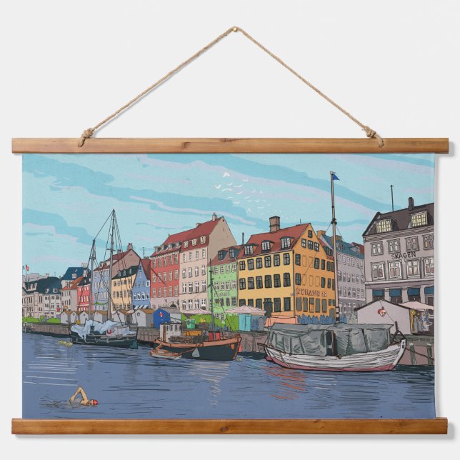 Tapisserie Suspendue Nyhavn Copenhagen Danemark Illustration lunaire (Devant)