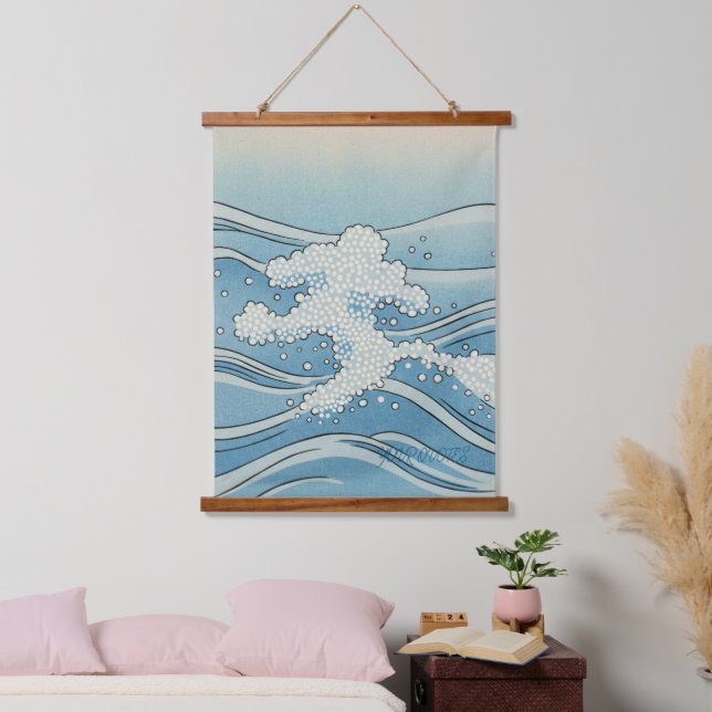 Tapisserie Suspendue Ocean Wave Art Print – Japanese Woodblock Style (Chambre à coucher)